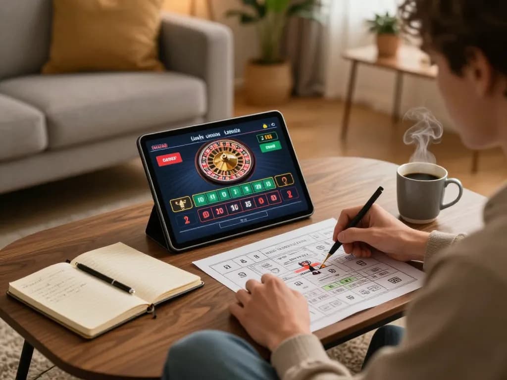 Player using 3win online casino app for live roulette in a cozy home setting.