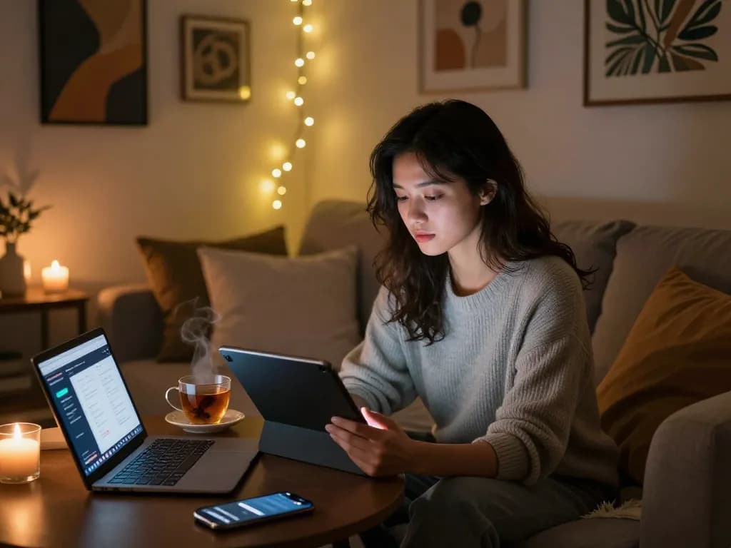 Engaging with ai 18+ in a cozy setting, showcasing personalized interaction with an intimate atmosphere.