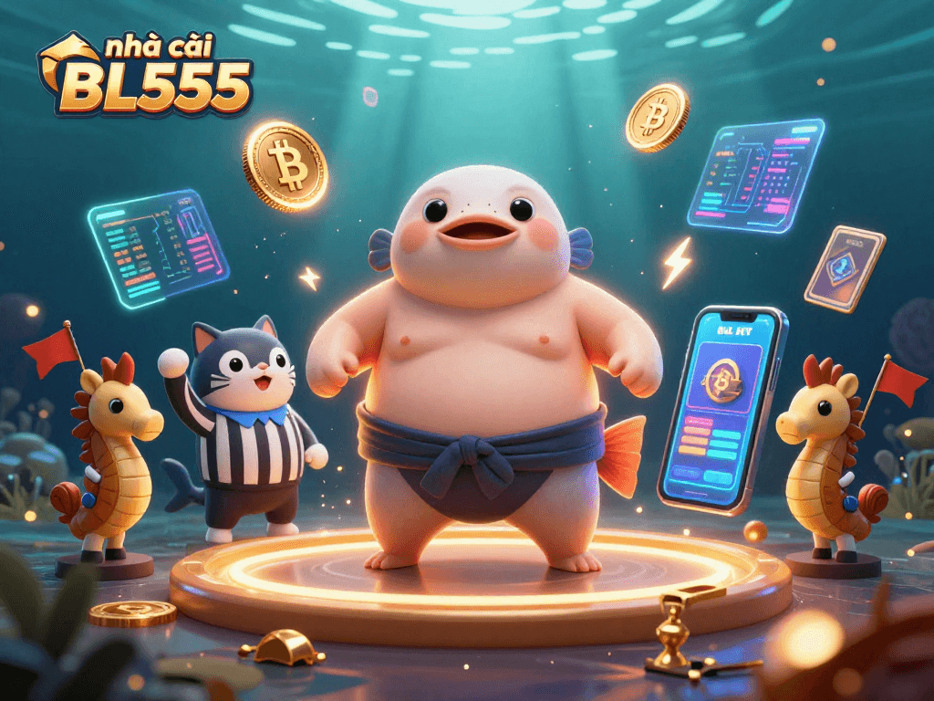 Engage with nhà cái BL555's immersive games illustrated with vibrant underwater elements.