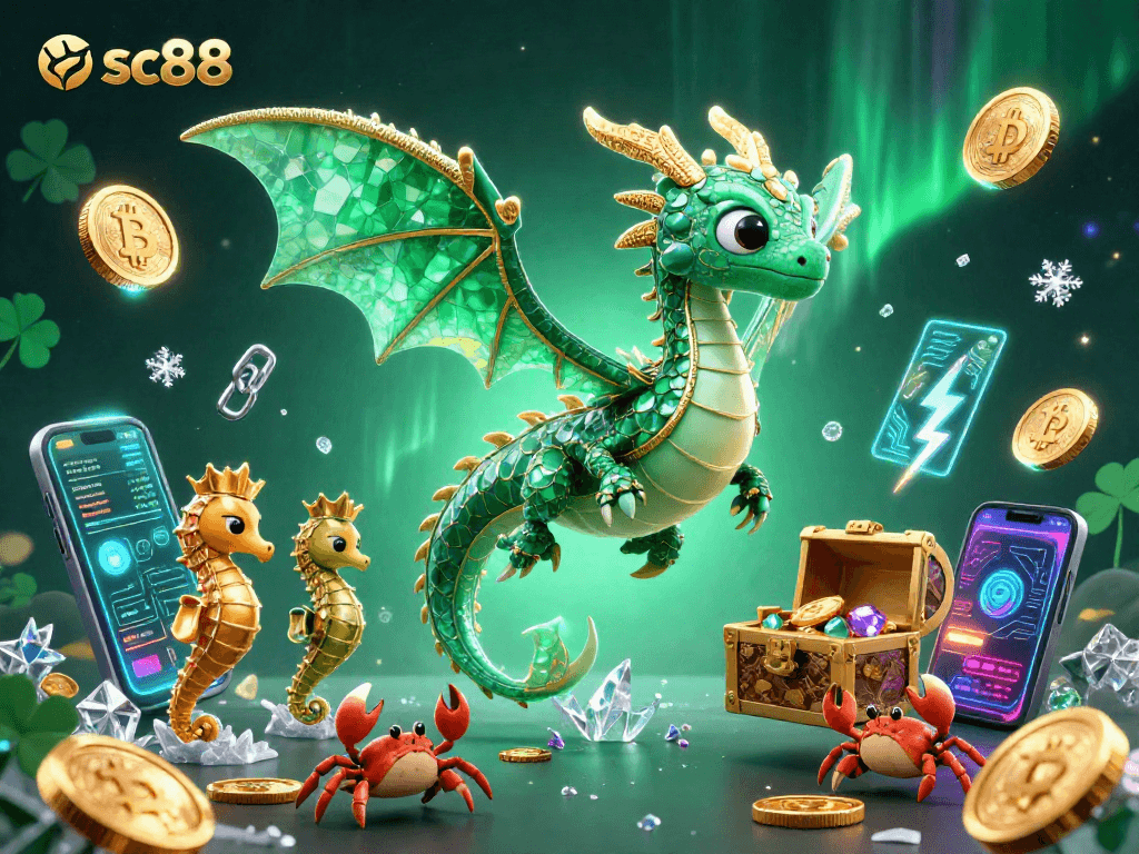 Betting strategies at sc88 illustrated with a magical sea dragon and cryptocurrency elements.