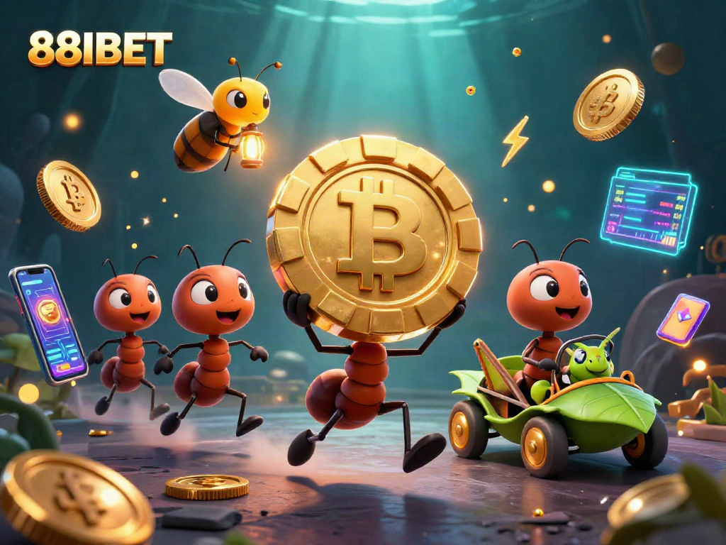 Experience the thrill of 88IBET with ants heisting a giant poker chip in an engaging casino heist scene.