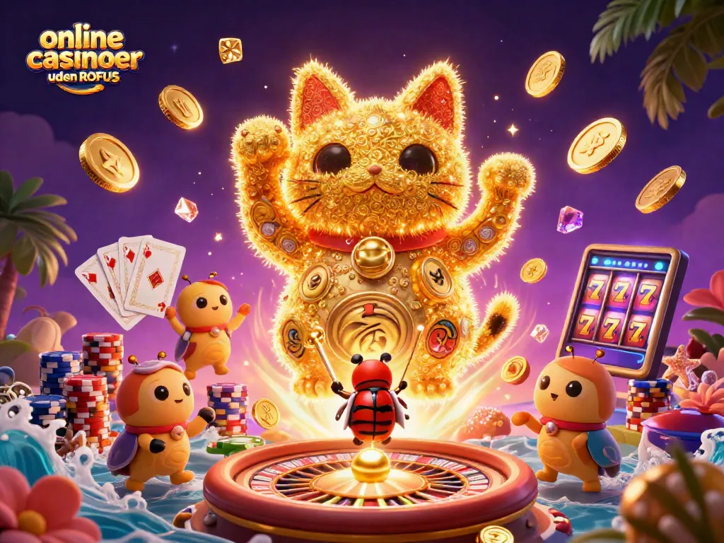 Experience the thrill of online casinoer uden ROFUS with a vibrant lucky cat and dynamic casino symbols.