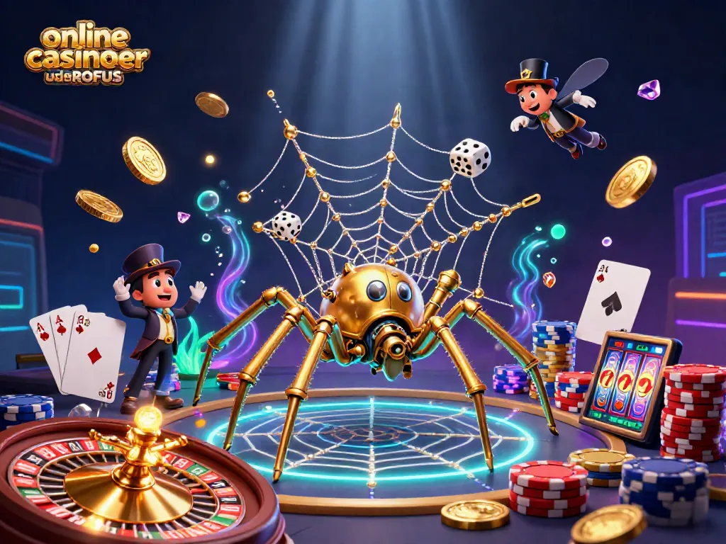 Play at online casinoer uden ROFUS with a dynamic scene of a golden spider and Victorian fly.