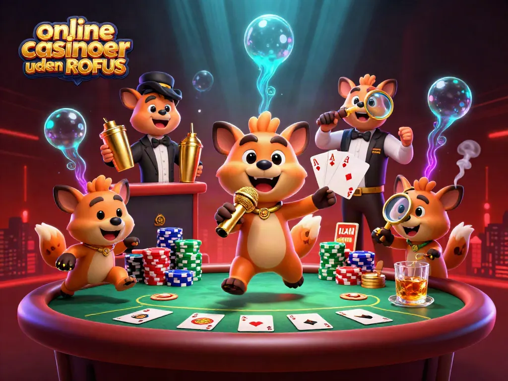 Engaging illustration of online casinoer uden ROFUS featuring hyenas in a lively comedy club setting, capturing the essence of gaming.