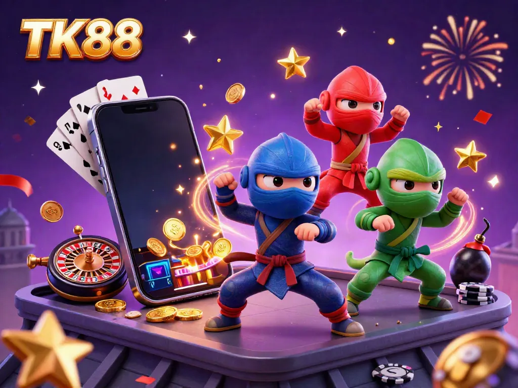 Engage with TK88 as the ninja chameleon team showcases thrilling casino game action with dynamic elements.