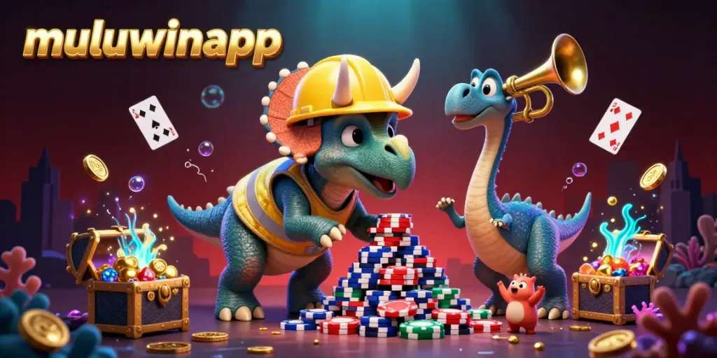 Experience the excitement of Muluwinapp with vibrant casino-style gaming elements in a packed 3D illustration.