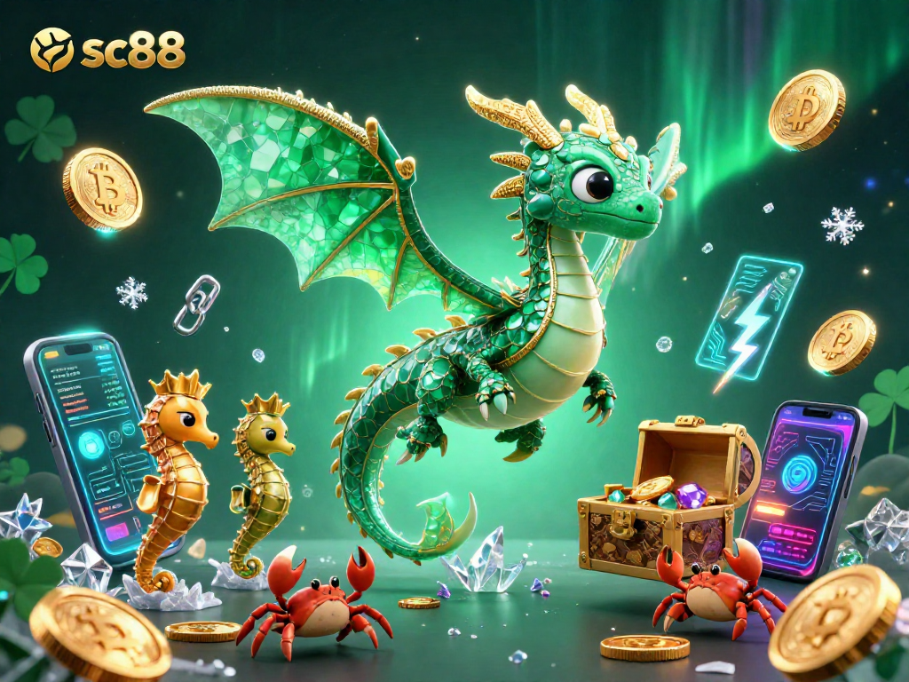 Betting strategies at sc88 illustrated with a magical sea dragon and cryptocurrency elements.