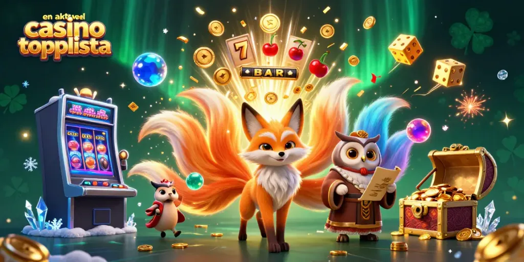 Utforska en aktuell casino topplista med ljusande symboler och spännande casinospel.
