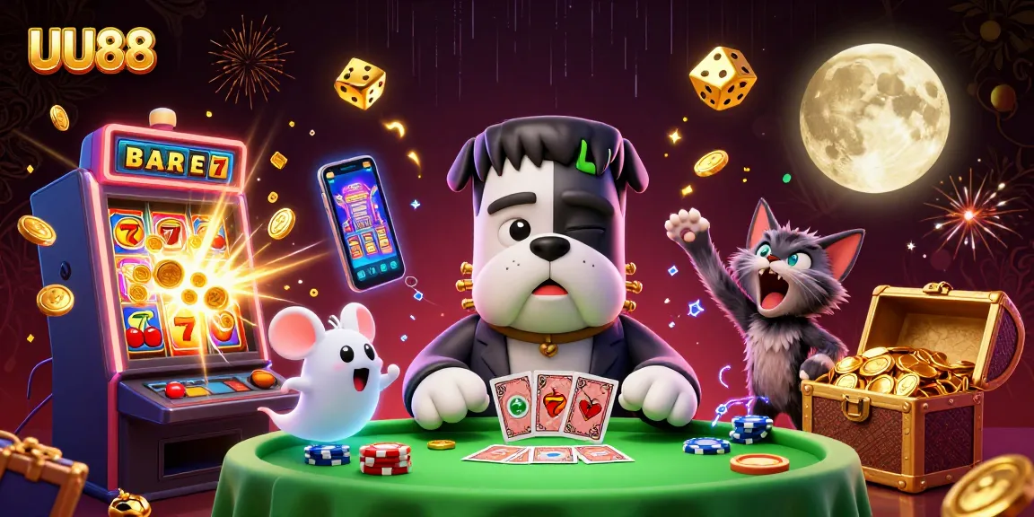 Experience the thrill of UU88 with a lively casino scene featuring iconic characters and dynamic game elements.