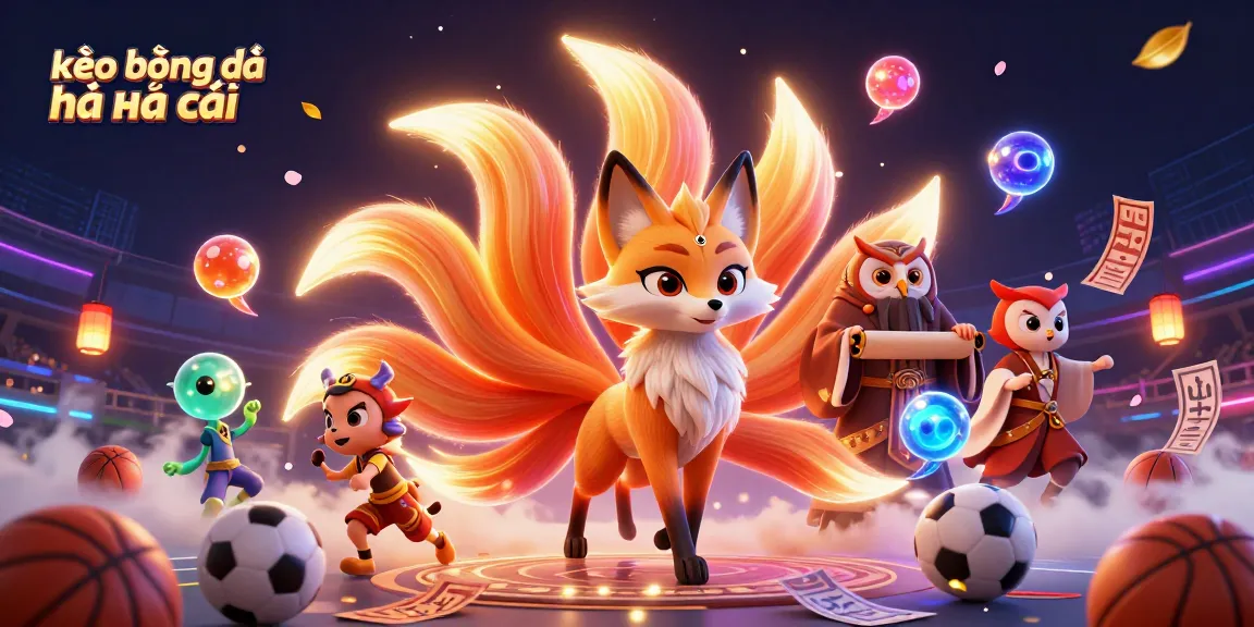 Bet on kèo bóng đá nhà cái with a vibrant 3D scene featuring sports elements and mystical characters.