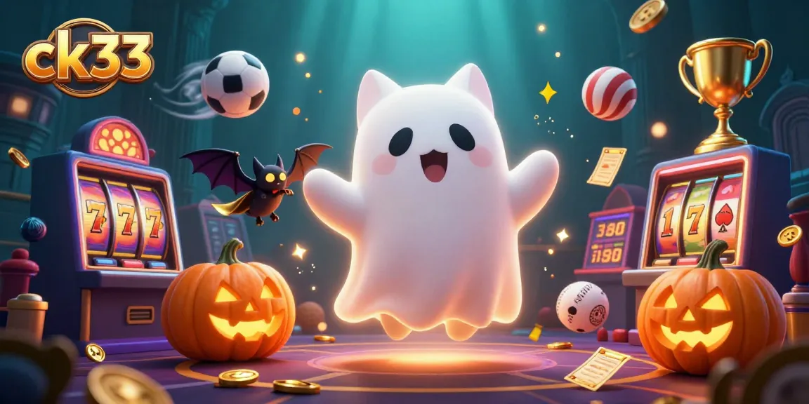 Engage with ck33's vibrant haunted casino scene featuring a ghost cat and glowing elements.