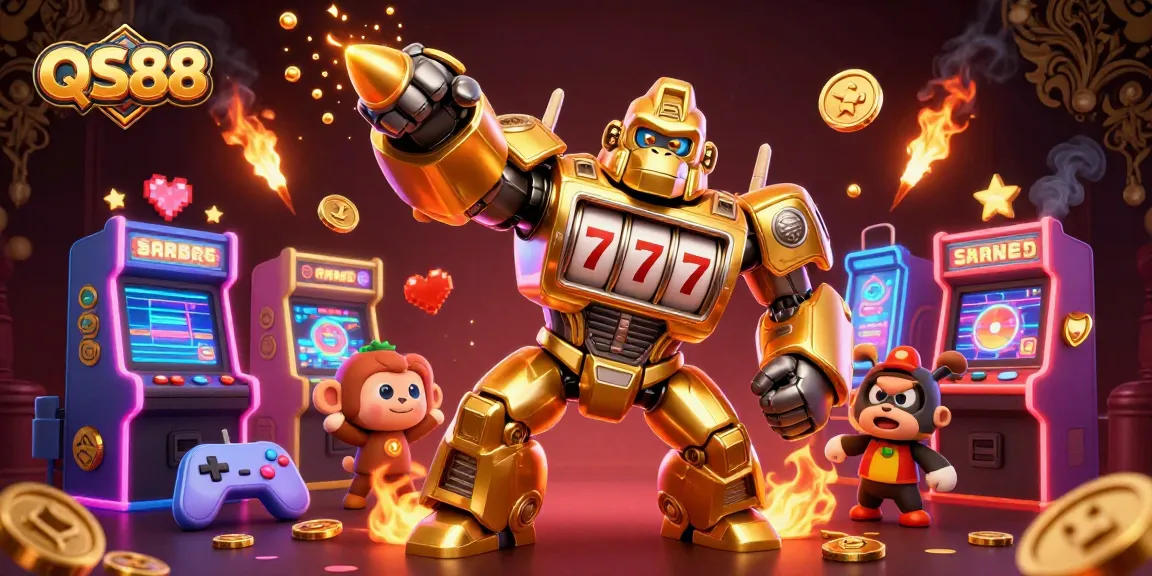 Experience thrilling gameplay with QS88's vibrant casino action featuring a golden gorilla mech.