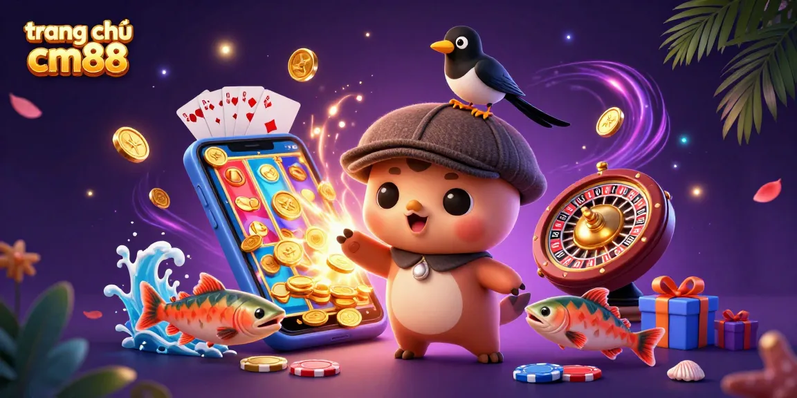 Win big with trang chủ cm88 in a vibrant and playful casino-themed 3D illustration.