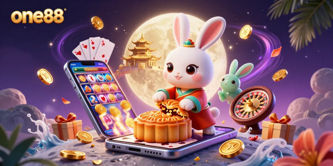 Experience one88's exciting gambling scene with moon rabbit and various casino elements.