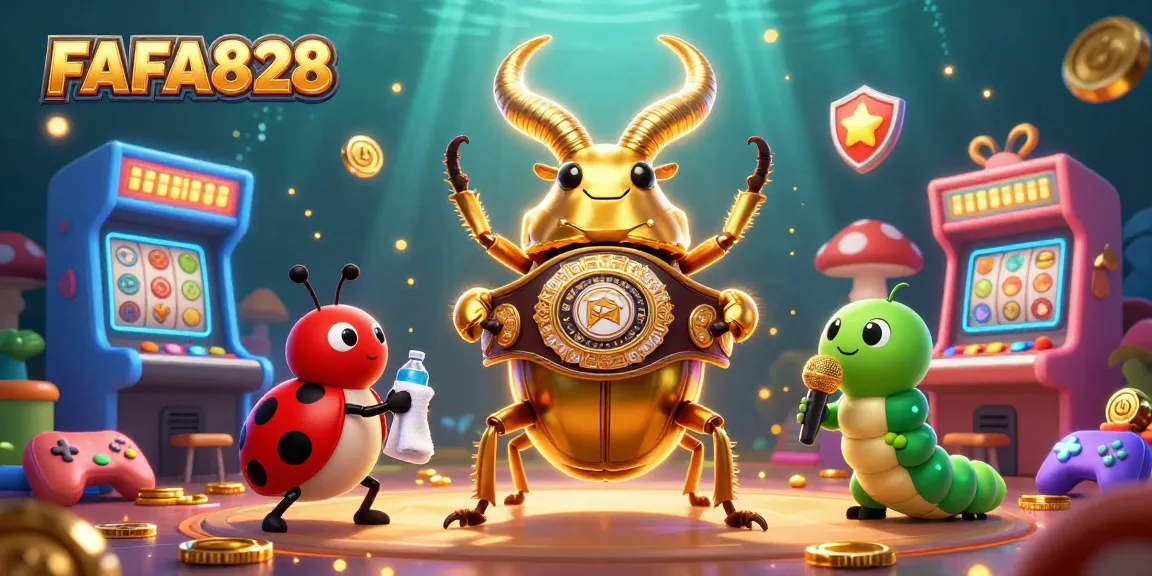 Join FAFA828's excitement with a boxing champion beetle battling for jackpot wins in a vibrant casino.
